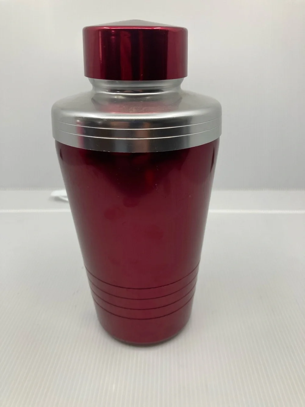 Vintage Mid-Century Red Anodized Aluminum Cocktail Shaker Retro Atomic Barware